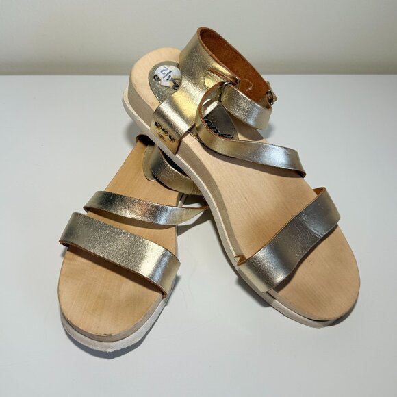 Free People Women's Gold Wood and Leather Sandals Size 7.5 Bohemian Girly - Picture 2 of 11